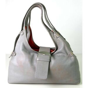 LRG MICHAEL ROME DESIGNS CROCO SOFT GRAY GENUINE LEATHER HOBO TOTE SHOULDER BAG